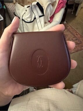 Cartier Embossed Leather Coin Case - Burgundy